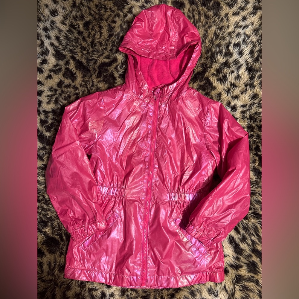 Girls Shiny Pink Hooded Jacket